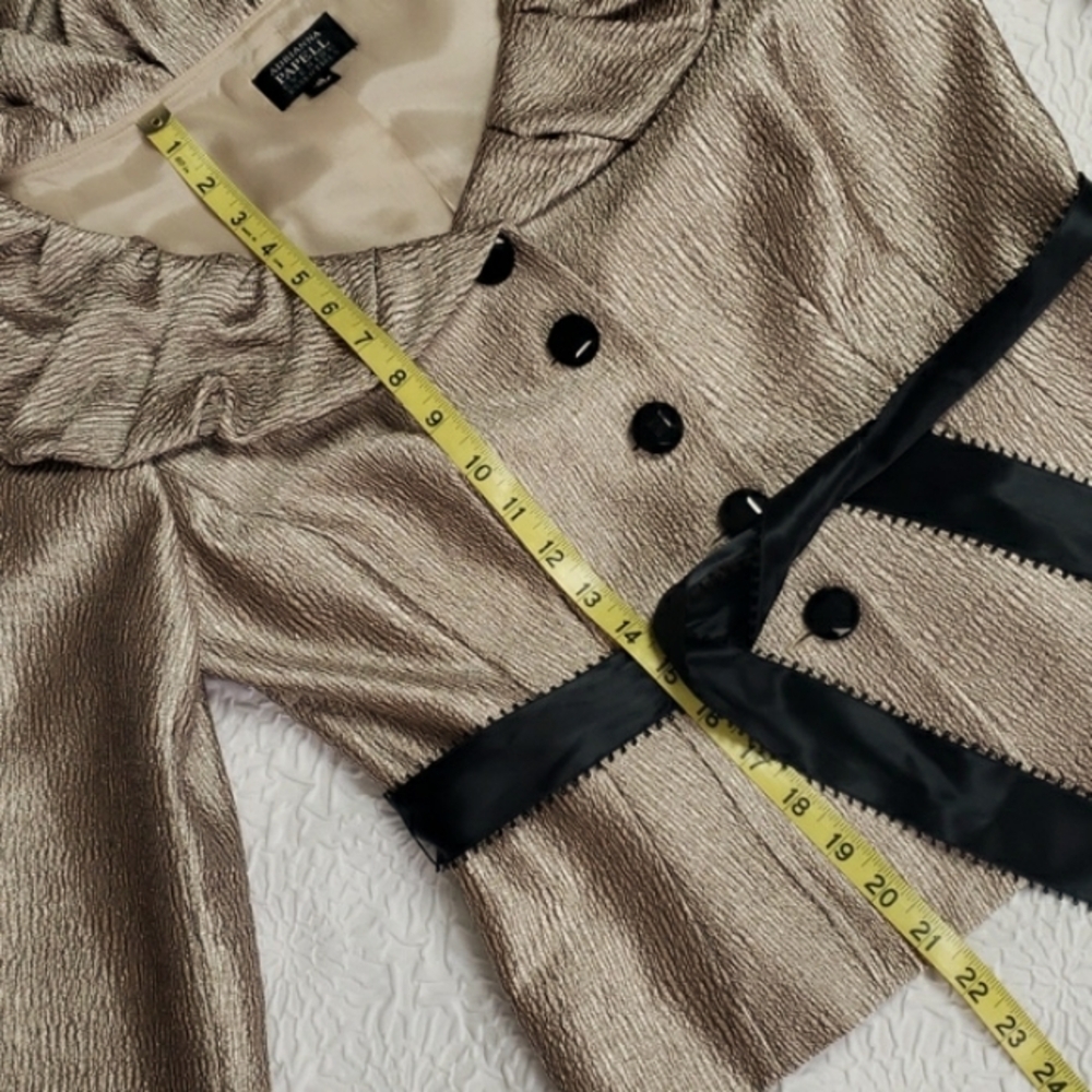 Adrianna Papell Evening Essentials gold metallic ruffle collar jacket Sz 10 - Picture 11 of 16
